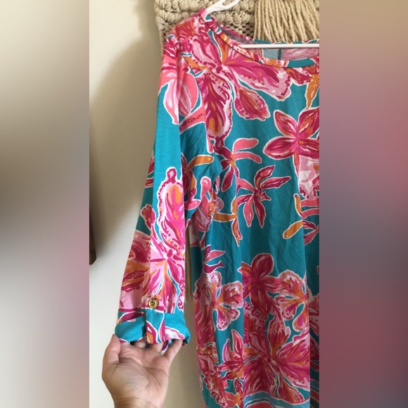 Lilly Pulitzer Marlowe Pima Cotton Shirt Dress 3/4 Sleeves Size XL Floral - Picture 2 of 4